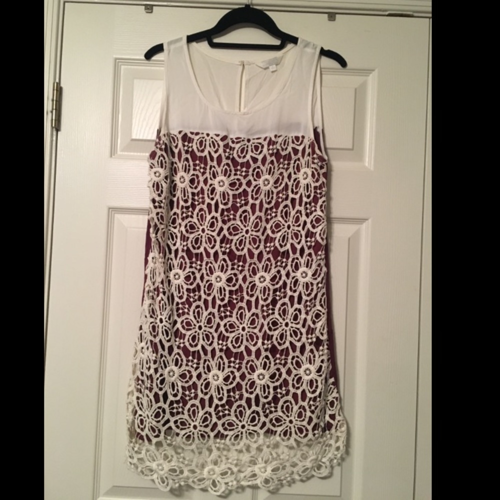 Charming Charlie Maroon and White Lace Dress